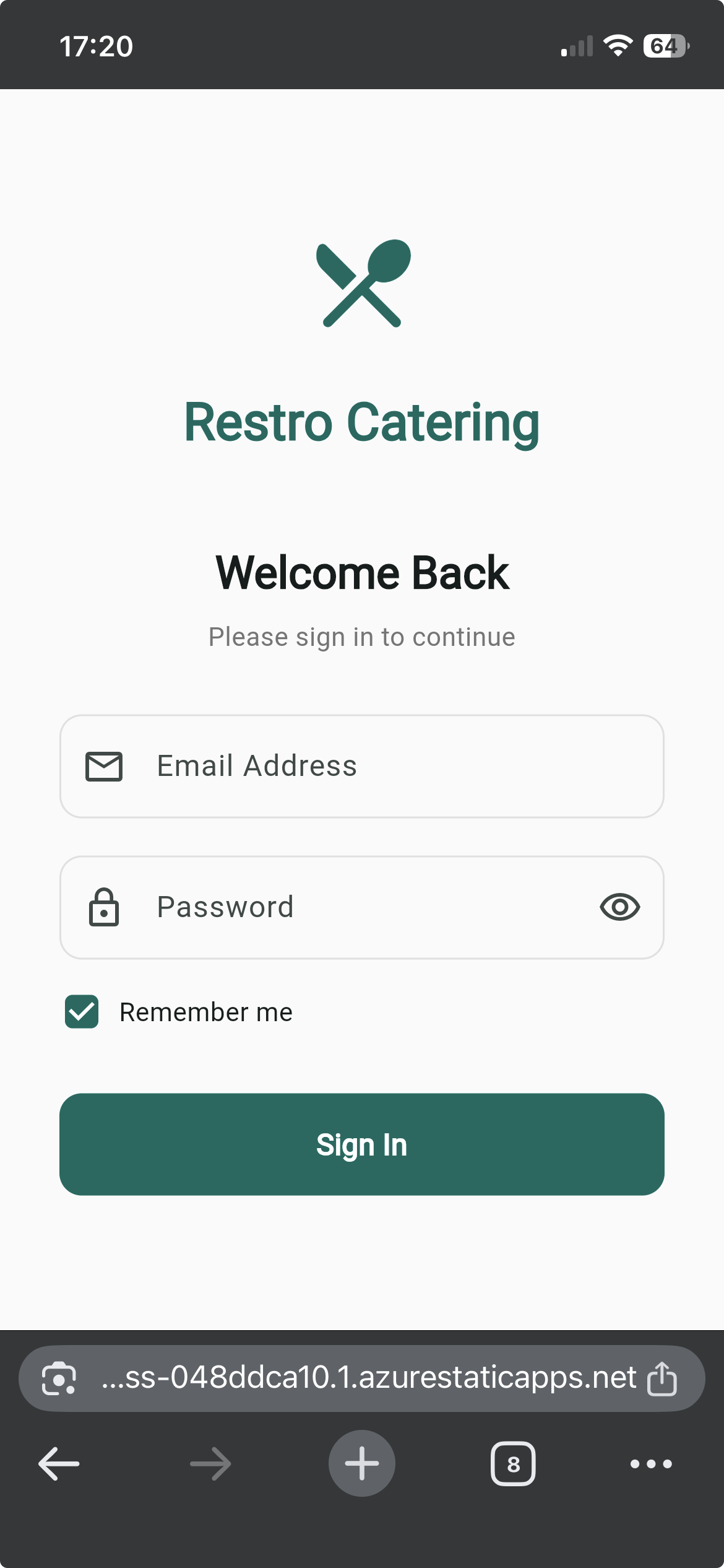 Restro mobile screen